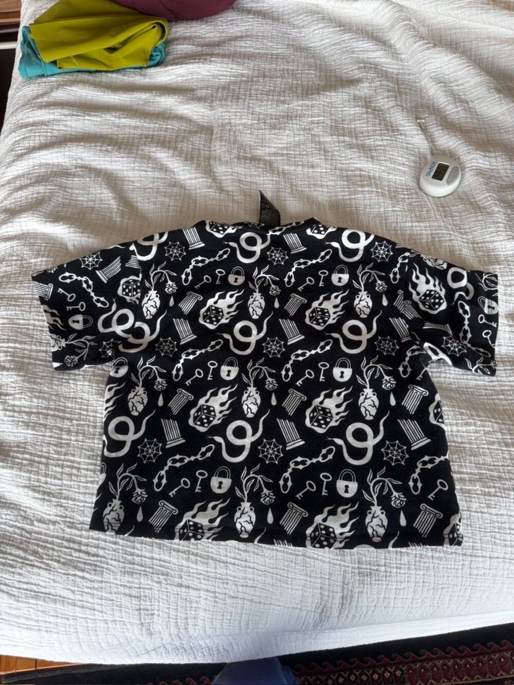 Nooworks Gothic Novelty Print Top Keys Chains Dice Cotton Sz XS